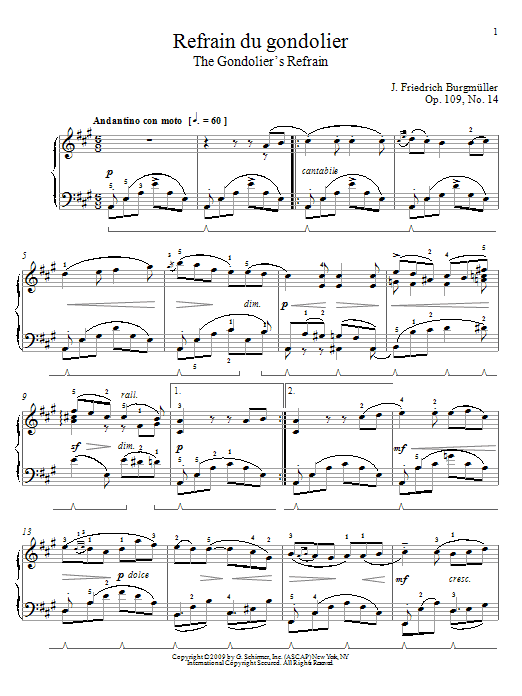 Learn to play Friedrich Burgmuller Song Of The Gondolier sheet music for Piano Solo in minutes. Price: 7.8900$ Friedrich Burgmuller Song Of The Gondolier sheet music notes and chords arranged for Piano Solo