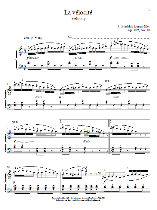 Learn to play Friedrich Burgmuller Velocity sheet music for Piano Solo in minutes. Price: 7.8900$ Friedrich Burgmuller Velocity sheet music notes and chords arranged for Piano Solo