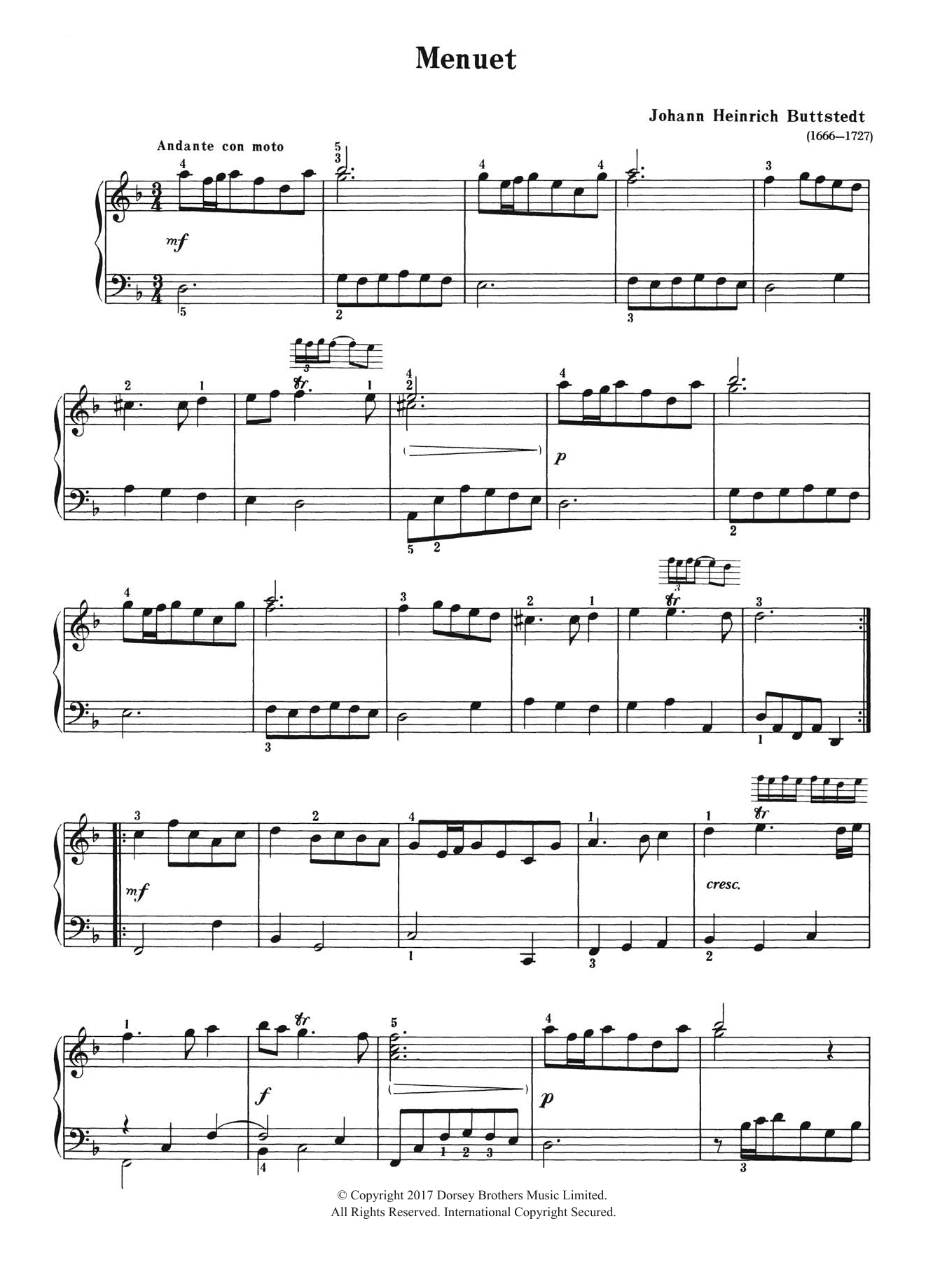 Learn to play Johann Heinrich Buttstedt Menuet sheet music for Piano Solo in minutes. Price: 7.8900$ Johann Heinrich Buttstedt Menuet sheet music notes and chords arranged for Piano Solo