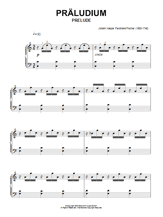 Learn to play Johann Caspar Ferdinand Fischer Prelude sheet music for Piano Solo in minutes. Price: 7.8900$ Johann Caspar Ferdinand Fischer Prelude sheet music notes and chords arranged for Piano Solo