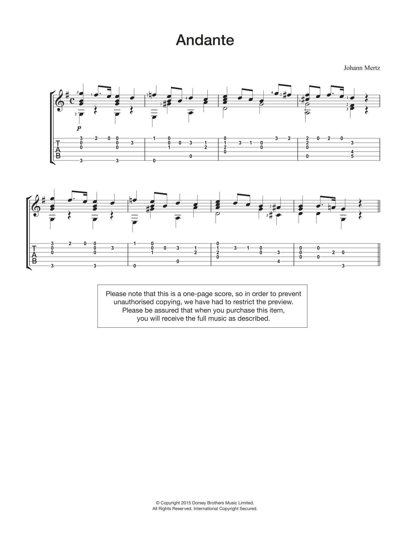 Johann Kaspar Mertz Andante sheet music notes and chords. Download Printable PDF.