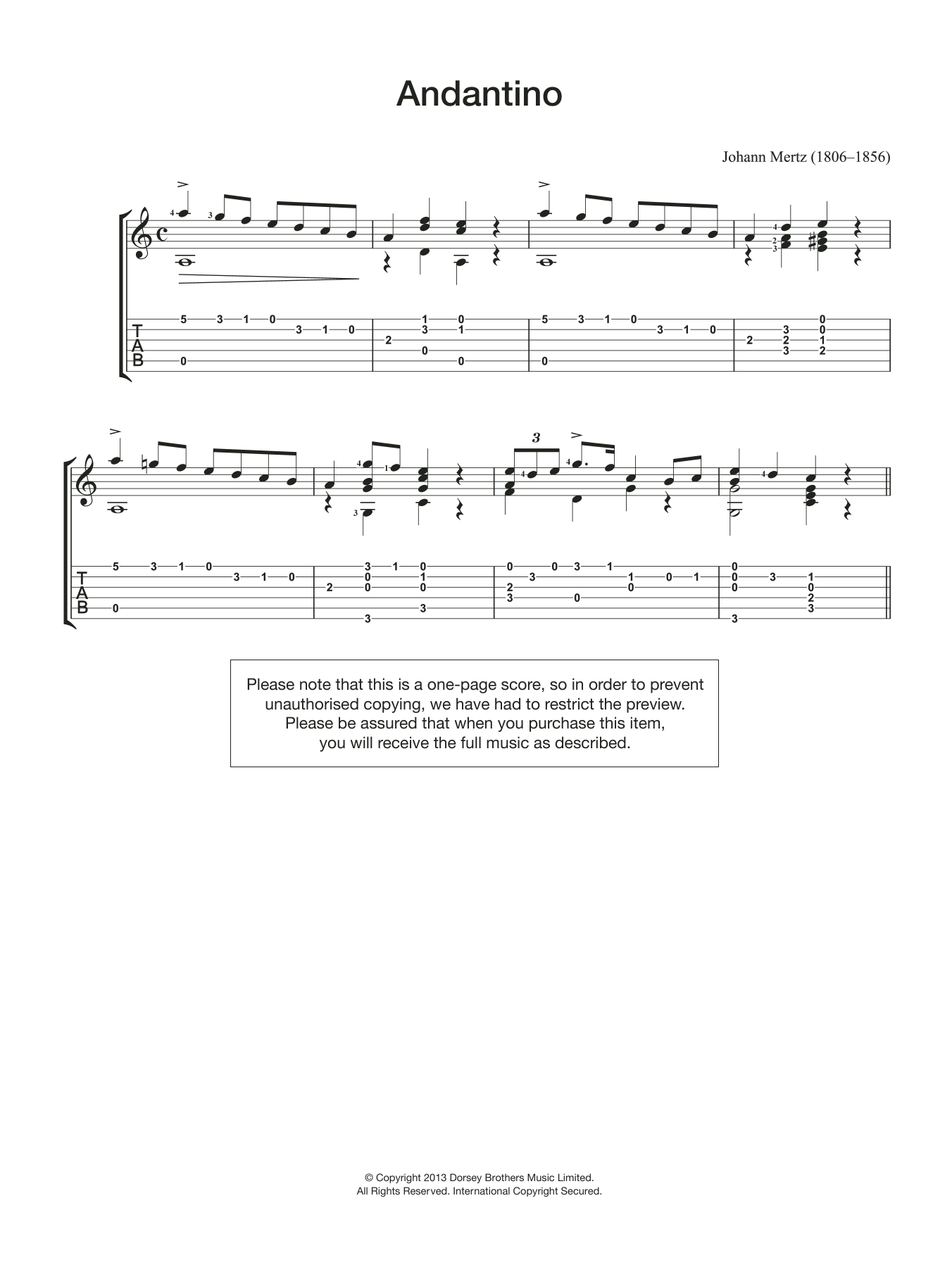 Johann Kaspar Mertz Andantino sheet music notes and chords. Download Printable PDF.