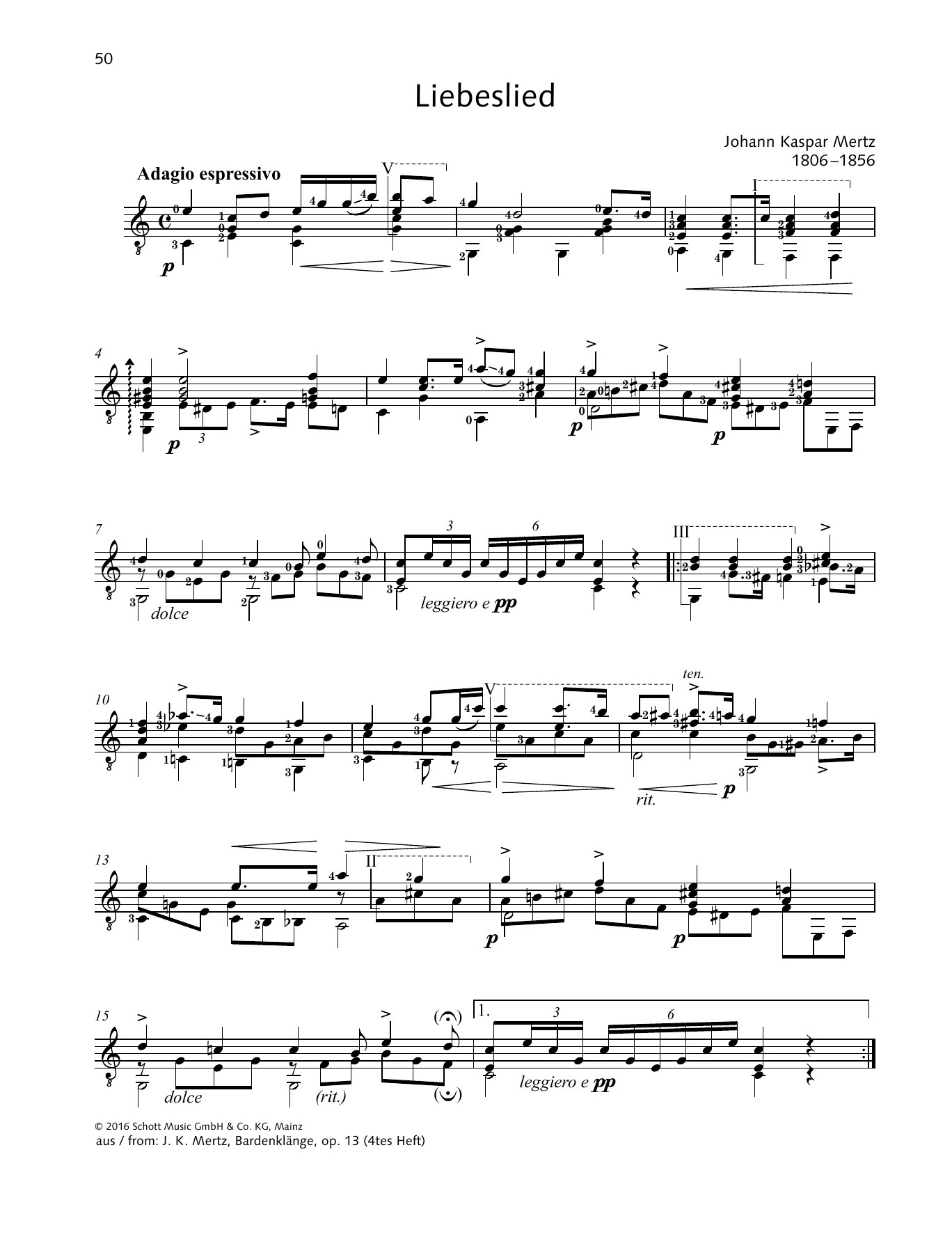 Johann Kaspar Mertz Liebeslied sheet music notes and chords. Download Printable PDF.