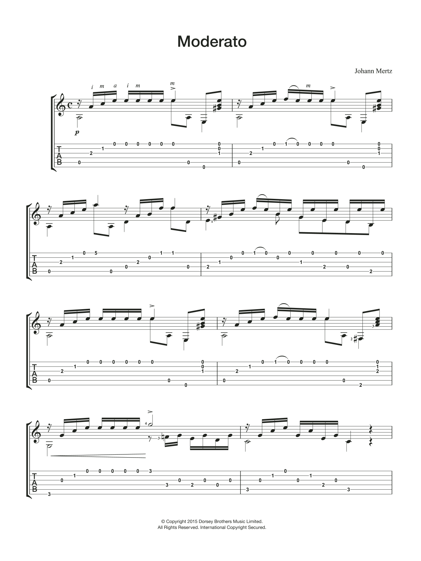 Johann Kaspar Mertz Moderato sheet music notes and chords. Download Printable PDF.