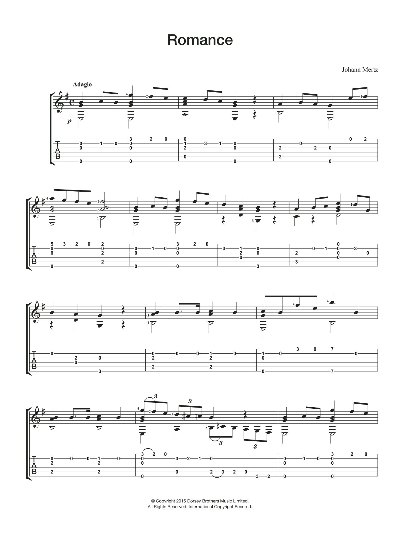 Johann Kaspar Mertz Romance sheet music notes and chords. Download Printable PDF.