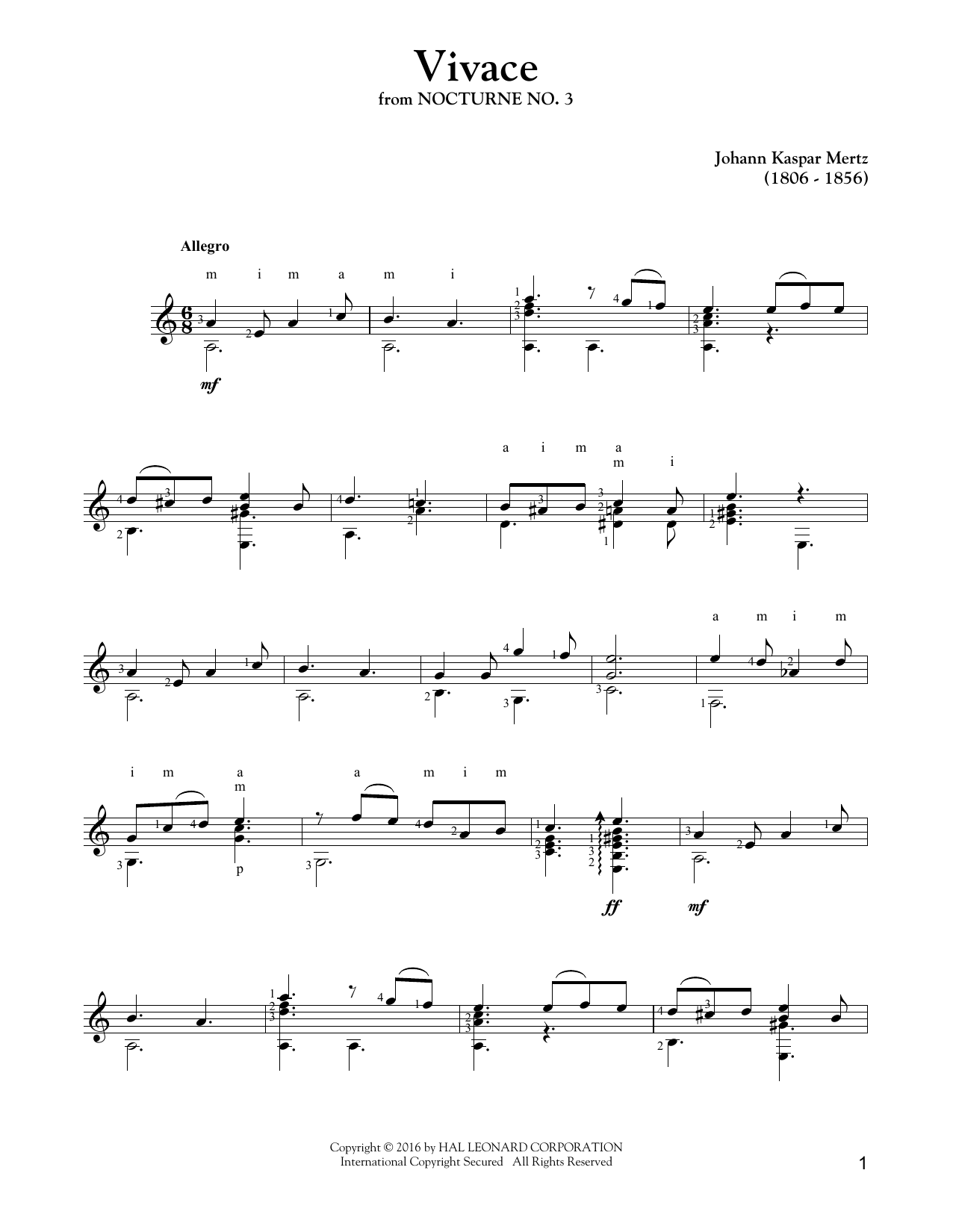 Johann Kaspar Mertz Vivace sheet music notes and chords. Download Printable PDF.