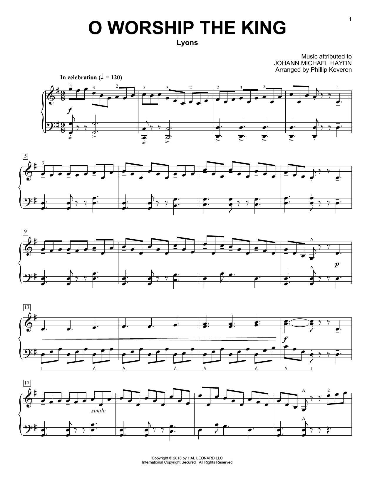 Johann Michael Haydn O Worship The King (arr. Phillip Keveren) sheet music notes and chords. Download Printable PDF.