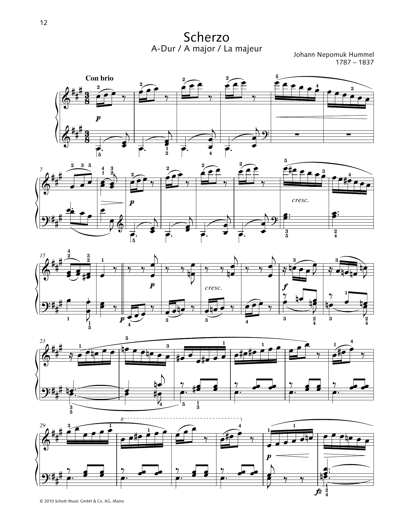 Johann Nepomuk Hummel Scherzo A major sheet music notes and chords. Download Printable PDF.