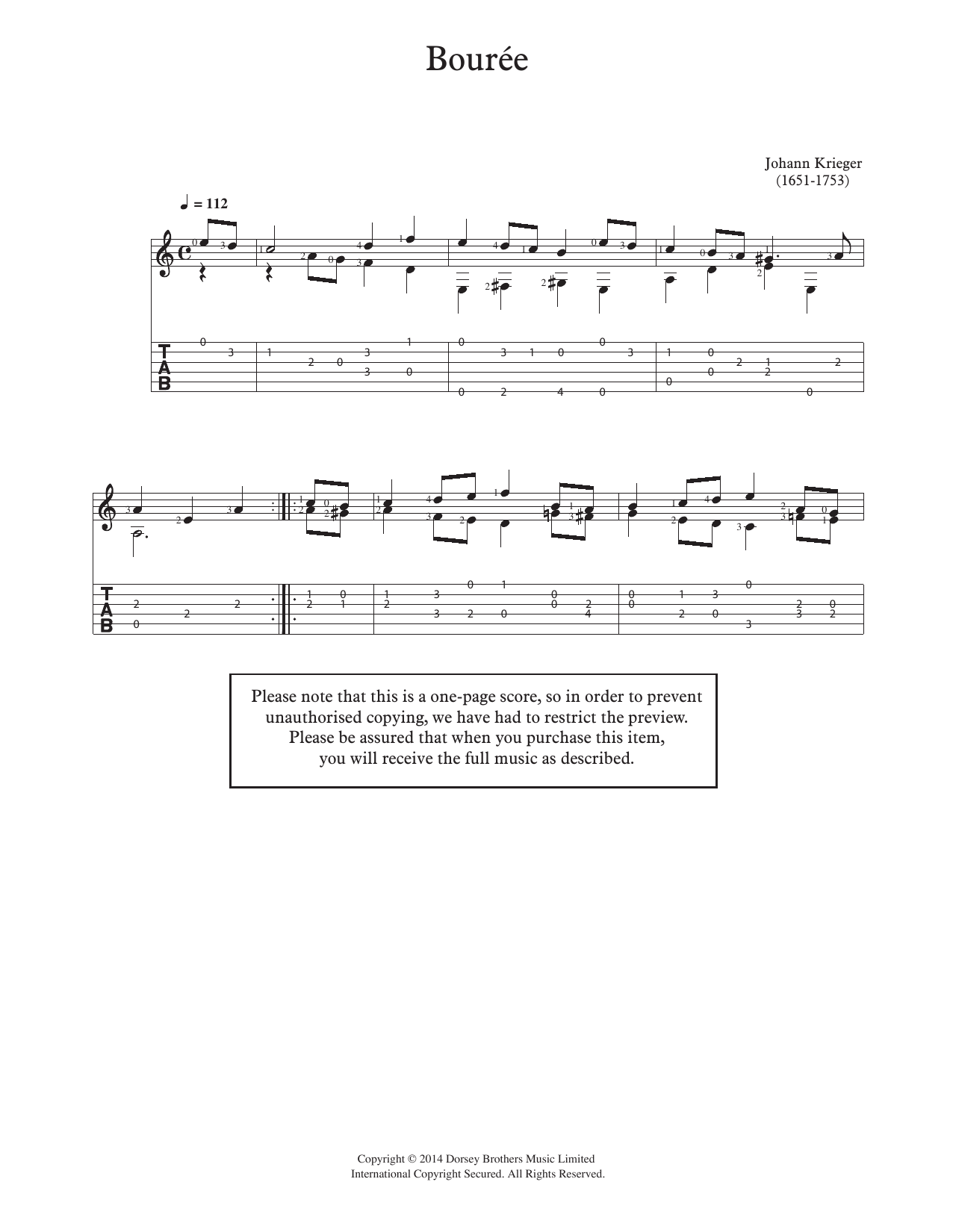 Johann Philipp Krieger Bouree sheet music notes and chords. Download Printable PDF.