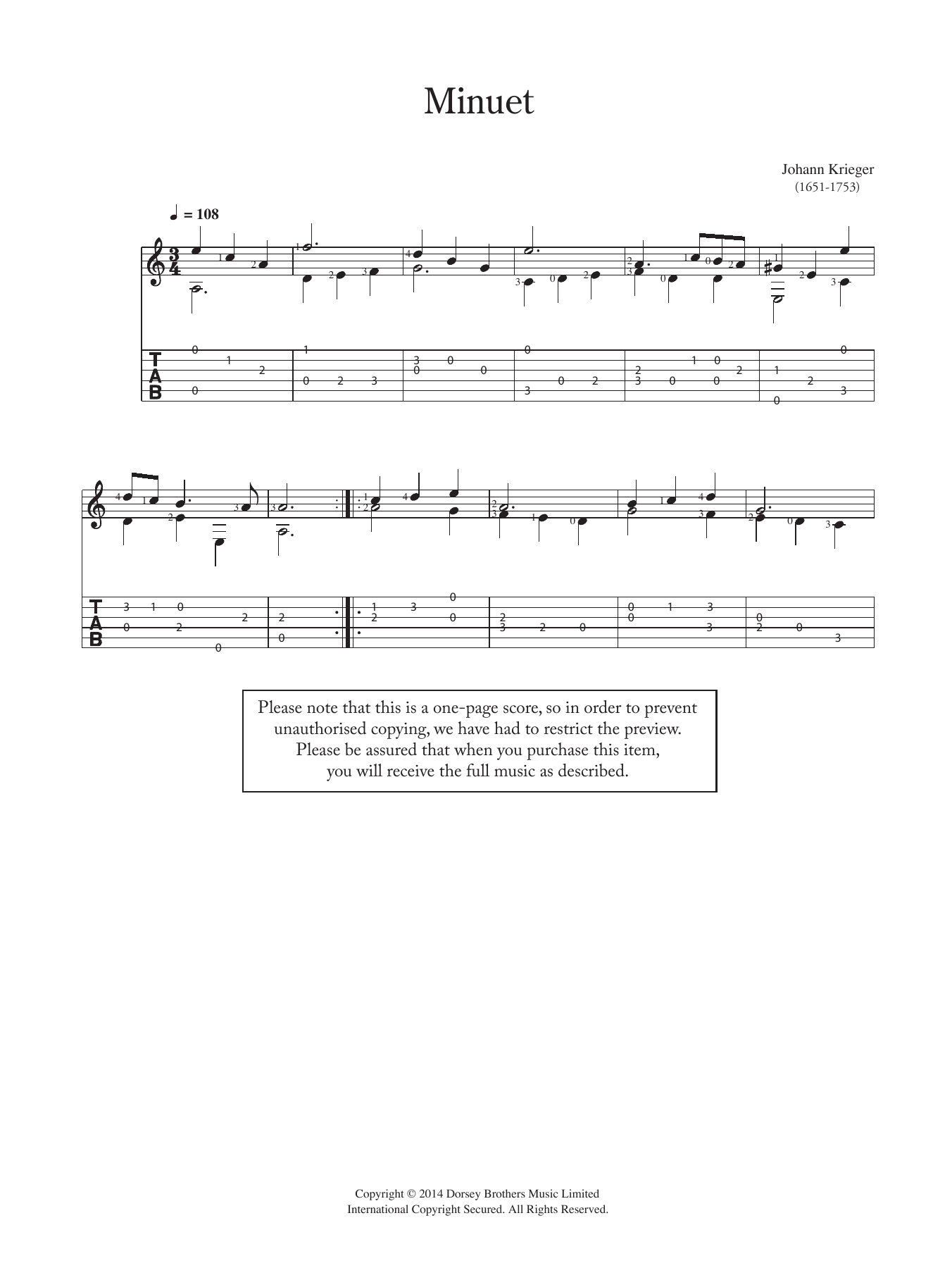 Johann Philipp Krieger Minuet sheet music notes and chords. Download Printable PDF.