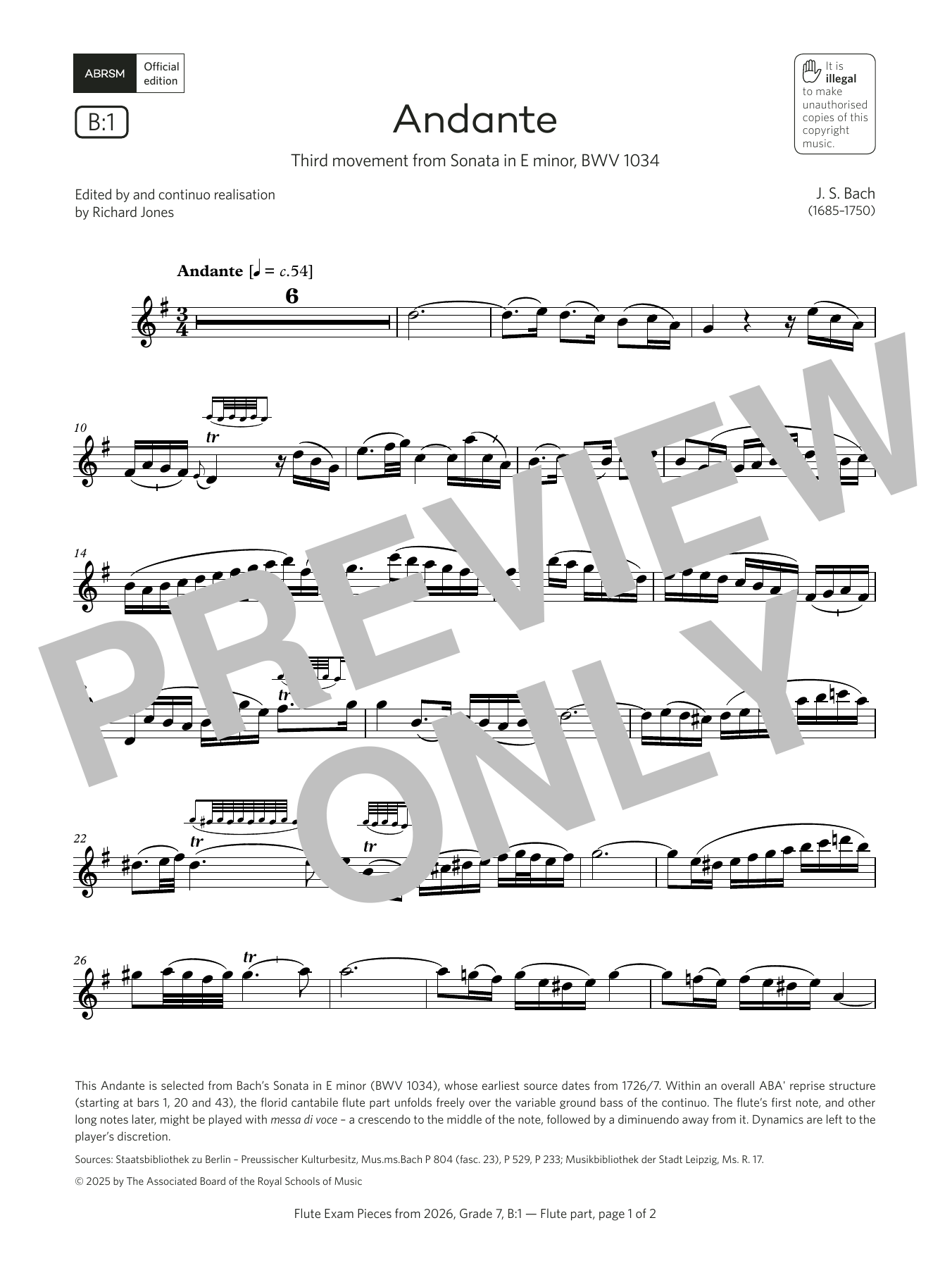 Learn to play Johann Sebastian Bach Andante (Grade 7, list B1, from the ABRSM Flute Syllabus from 2026) sheet music for Flute Solo in minutes. Price: 6.9900$ Johann Sebastian Bach Andante (Grade 7, list B1, from the ABRSM Flute Syllabus from 2026) sheet music notes and chords arranged for Flute Solo