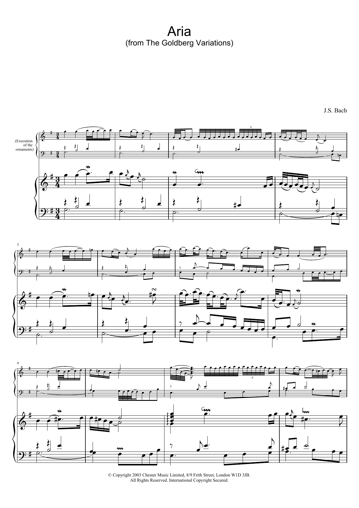 Johann Sebastian Bach Aria (from The Goldberg Variations) sheet music notes and chords. Download Printable PDF.