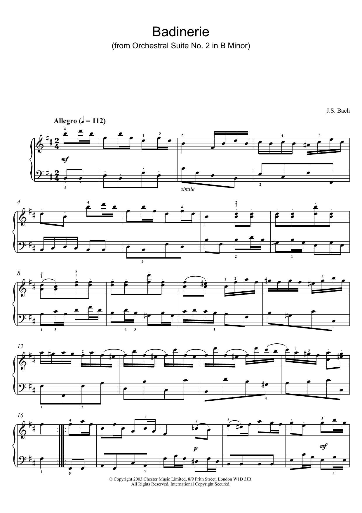 Johann Sebastian Bach Badinerie (from Orchestral Suite No. 2 in B Minor) sheet music notes and chords. Download Printable PDF.