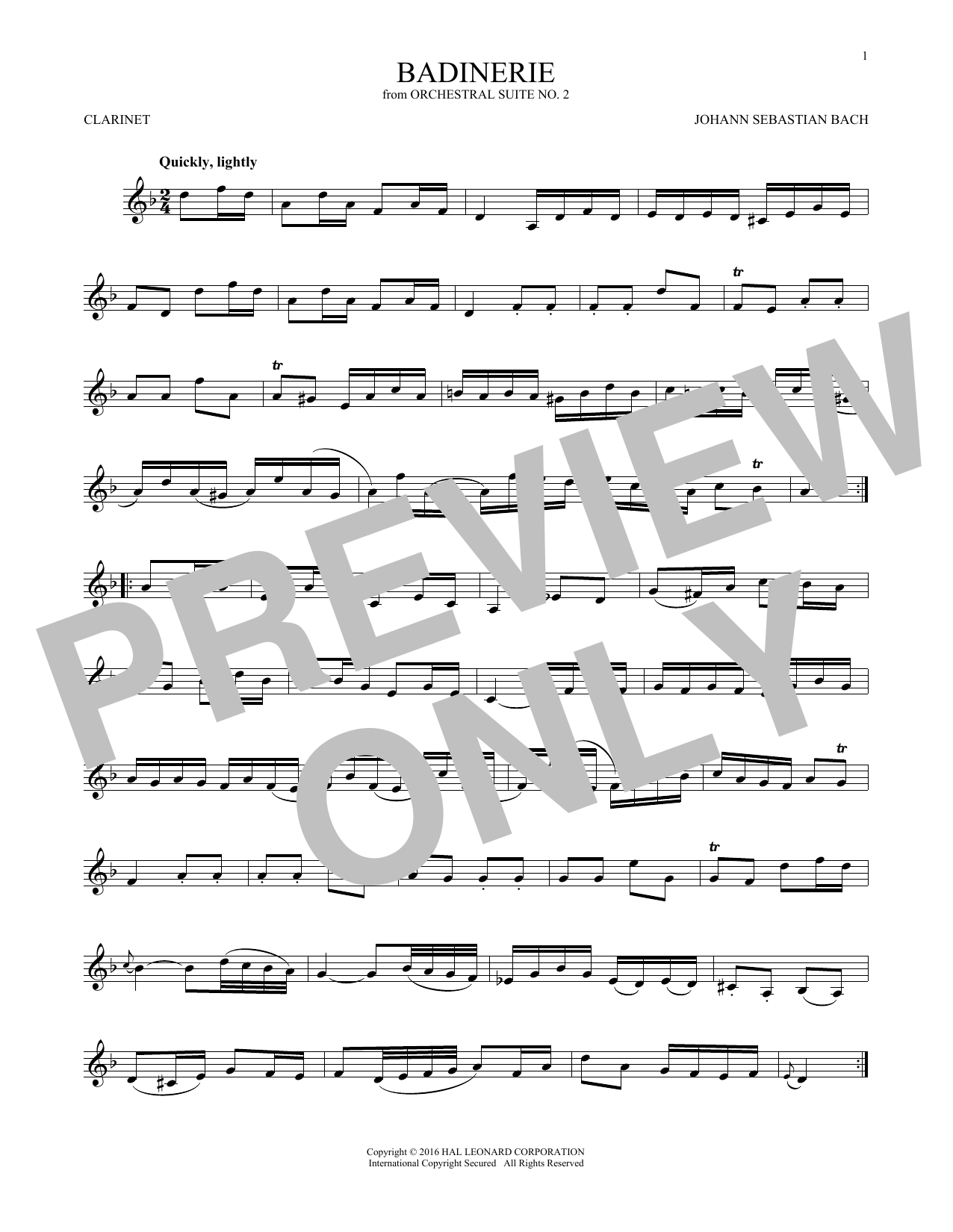 Johann Sebastian Bach Badinerie (Suite No. 2) sheet music notes and chords. Download Printable PDF.