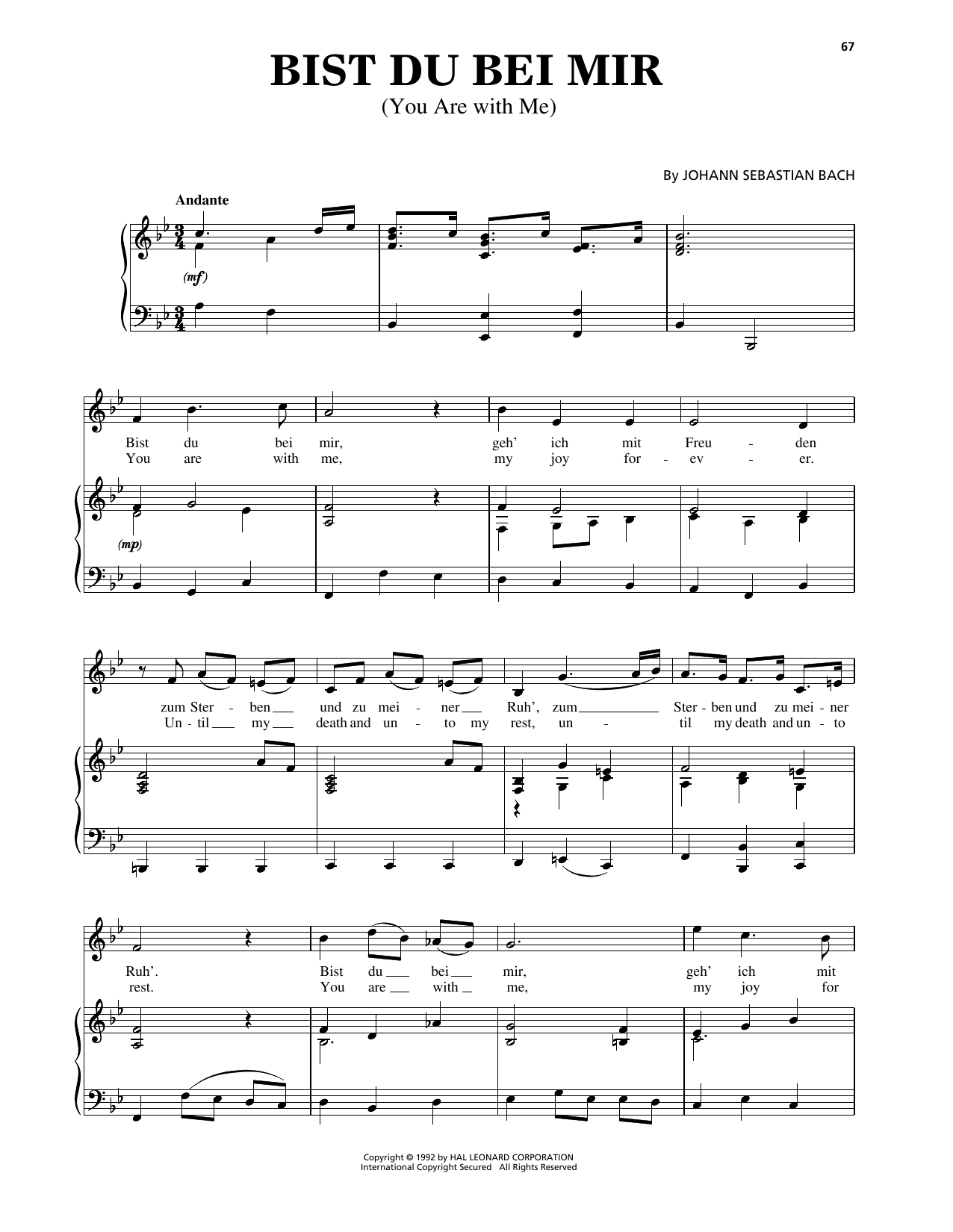 Learn to play Johann Sebastian Bach Bist du bei mir (You Are With Me) (arr. Richard Walters) (High Voice) sheet music for Piano & Vocal in minutes. Price: 7.8900$ Johann Sebastian Bach Bist du bei mir (You Are With Me) (arr. Richard Walters) (High Voice) sheet music notes and chords arranged for Piano & Vocal