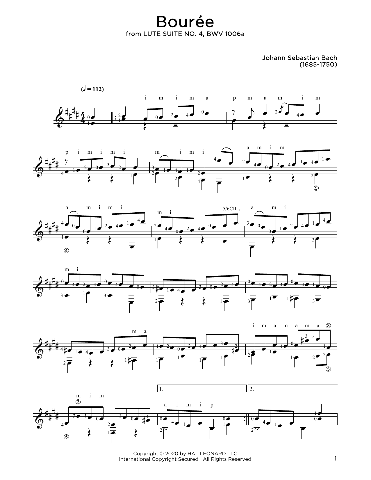 Johann Sebastian Bach Bouree sheet music notes and chords. Download Printable PDF.