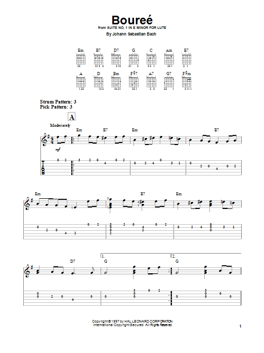 Johann Sebastian Bach Bourree sheet music notes and chords. Download Printable PDF.