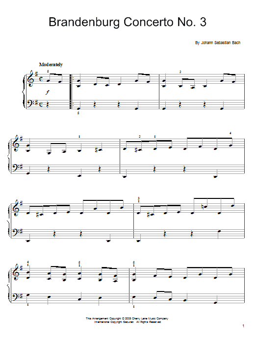 Johann Sebastian Bach Brandenburg Concerto No. 3 sheet music notes and chords. Download Printable PDF.