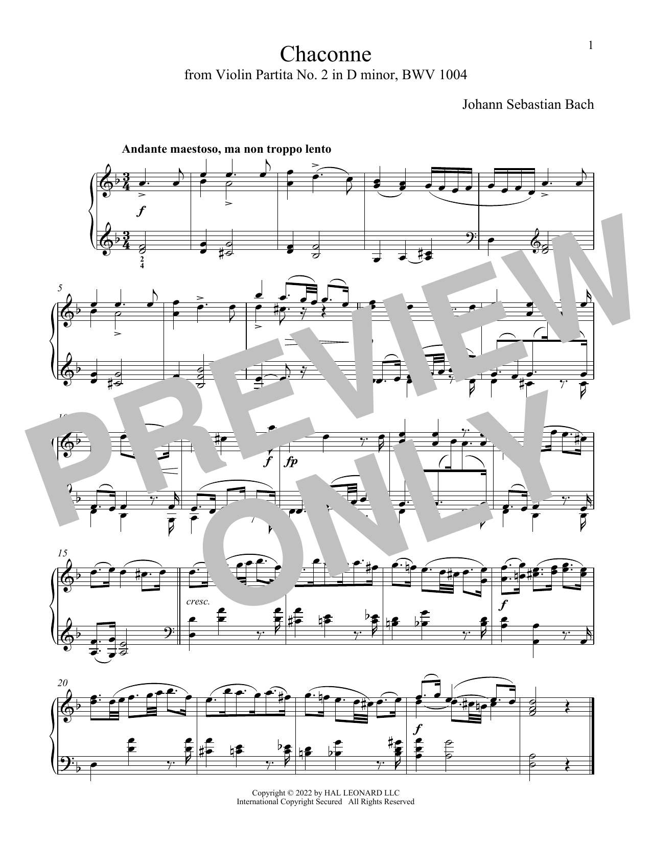 Johann Sebastian Bach Chaconne (Theme), BWV 1004 sheet music notes and chords. Download Printable PDF.