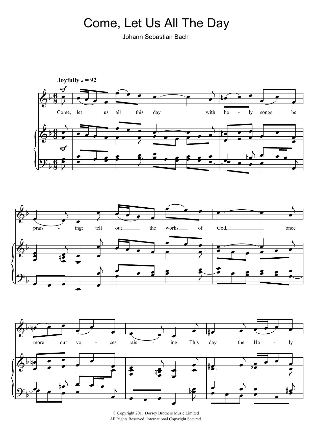 Johann Sebastian Bach Come, Let Us All The Day sheet music notes and chords. Download Printable PDF.