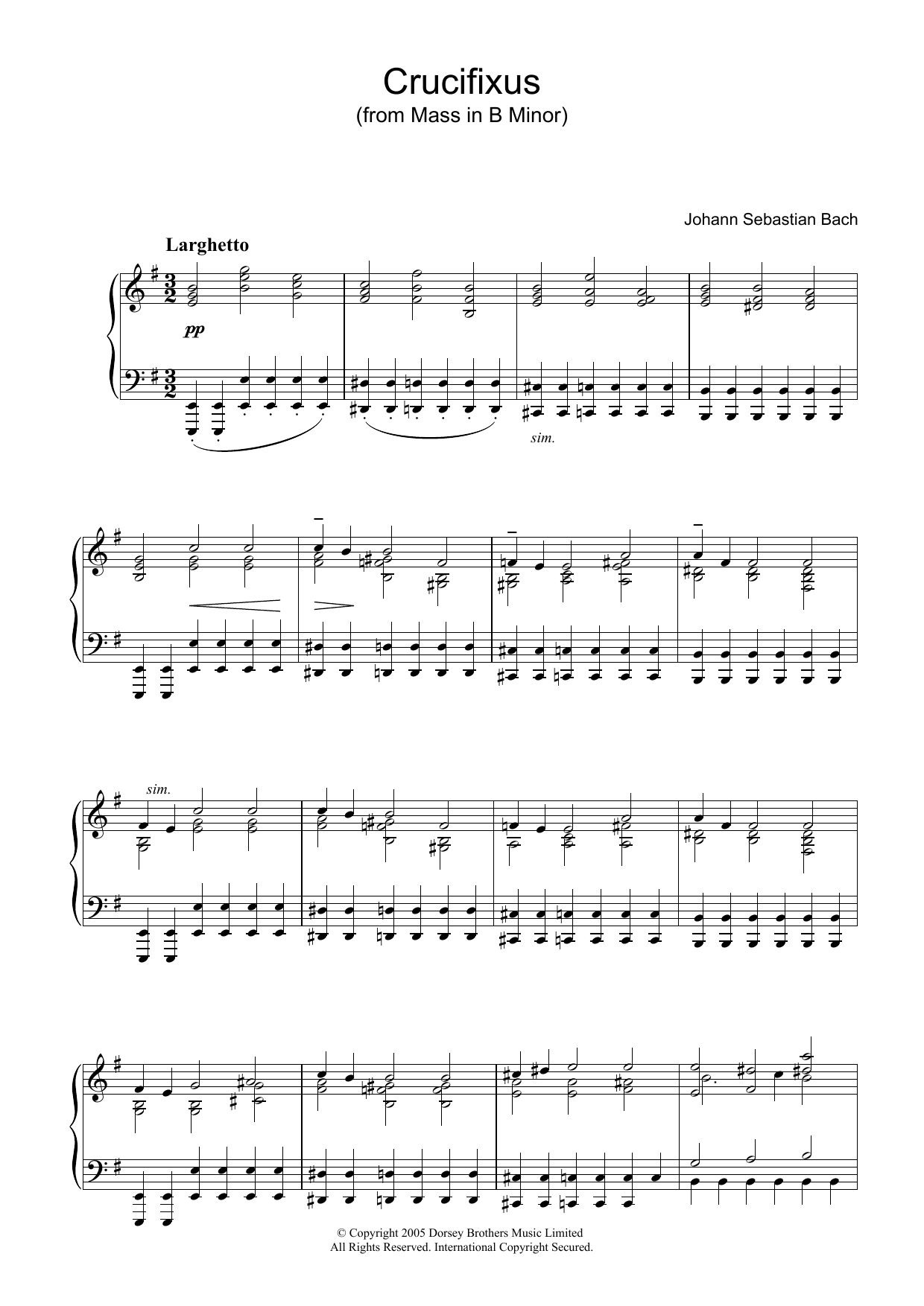 Johann Sebastian Bach Crucifixus (from Mass In B Minor) sheet music notes and chords arranged for Piano Solo