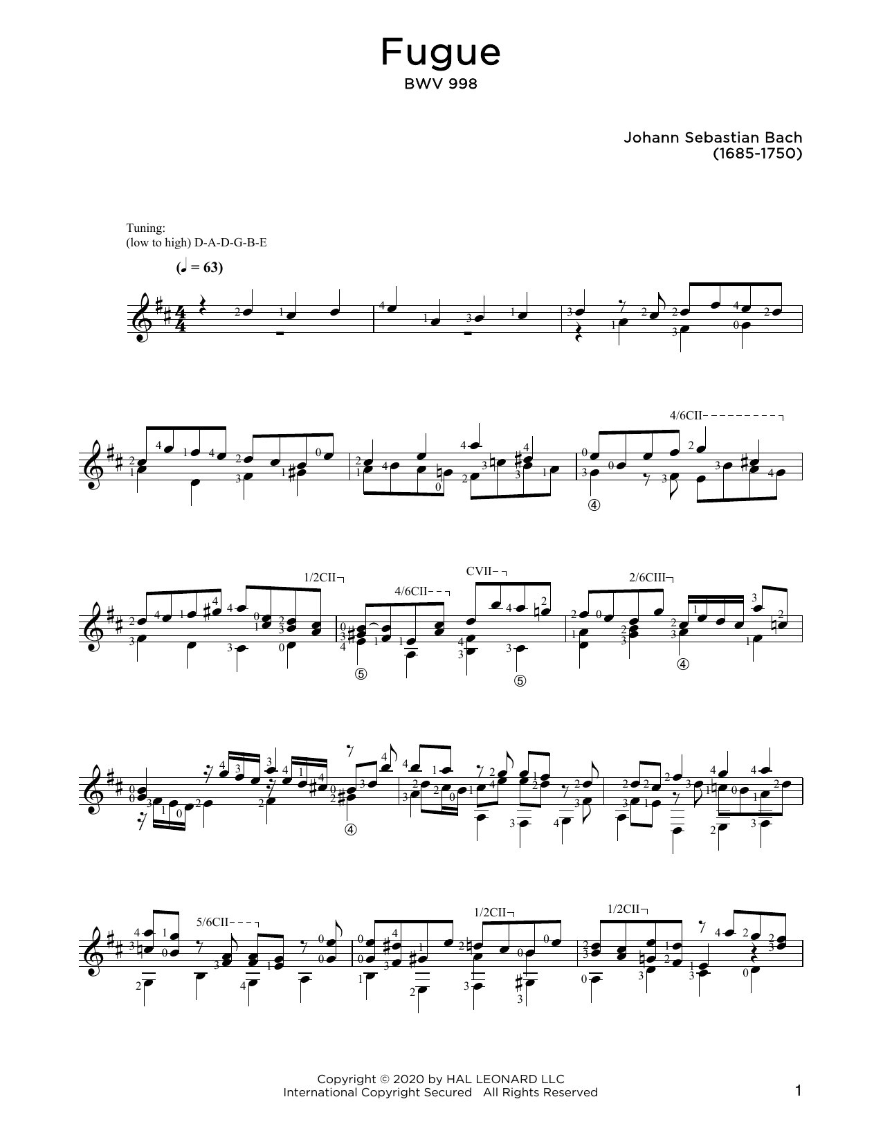 Johann Sebastian Bach Fugue In E-Flat Major, BWV 998 sheet music notes and chords. Download Printable PDF.