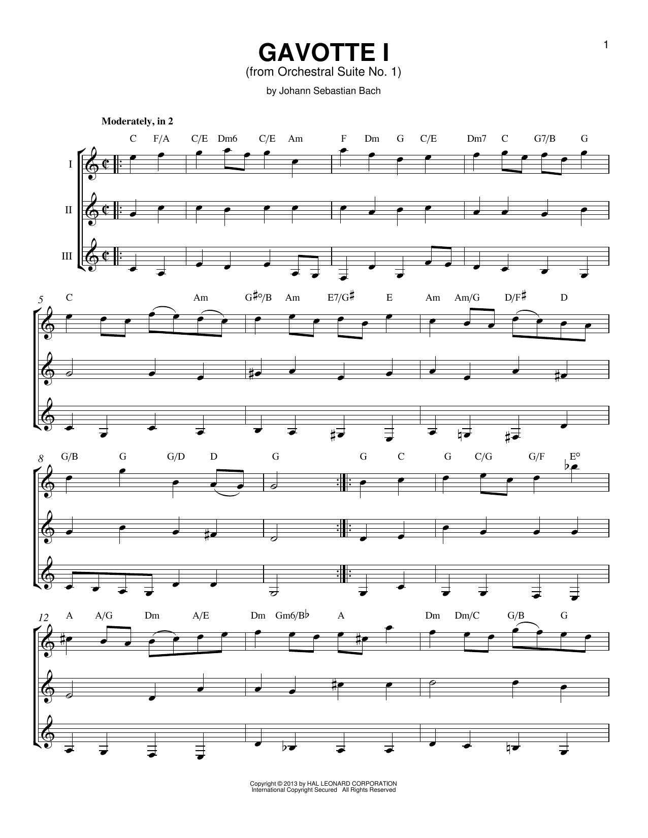 Johann Sebastian Bach Gavotte 1 sheet music notes and chords. Download Printable PDF.