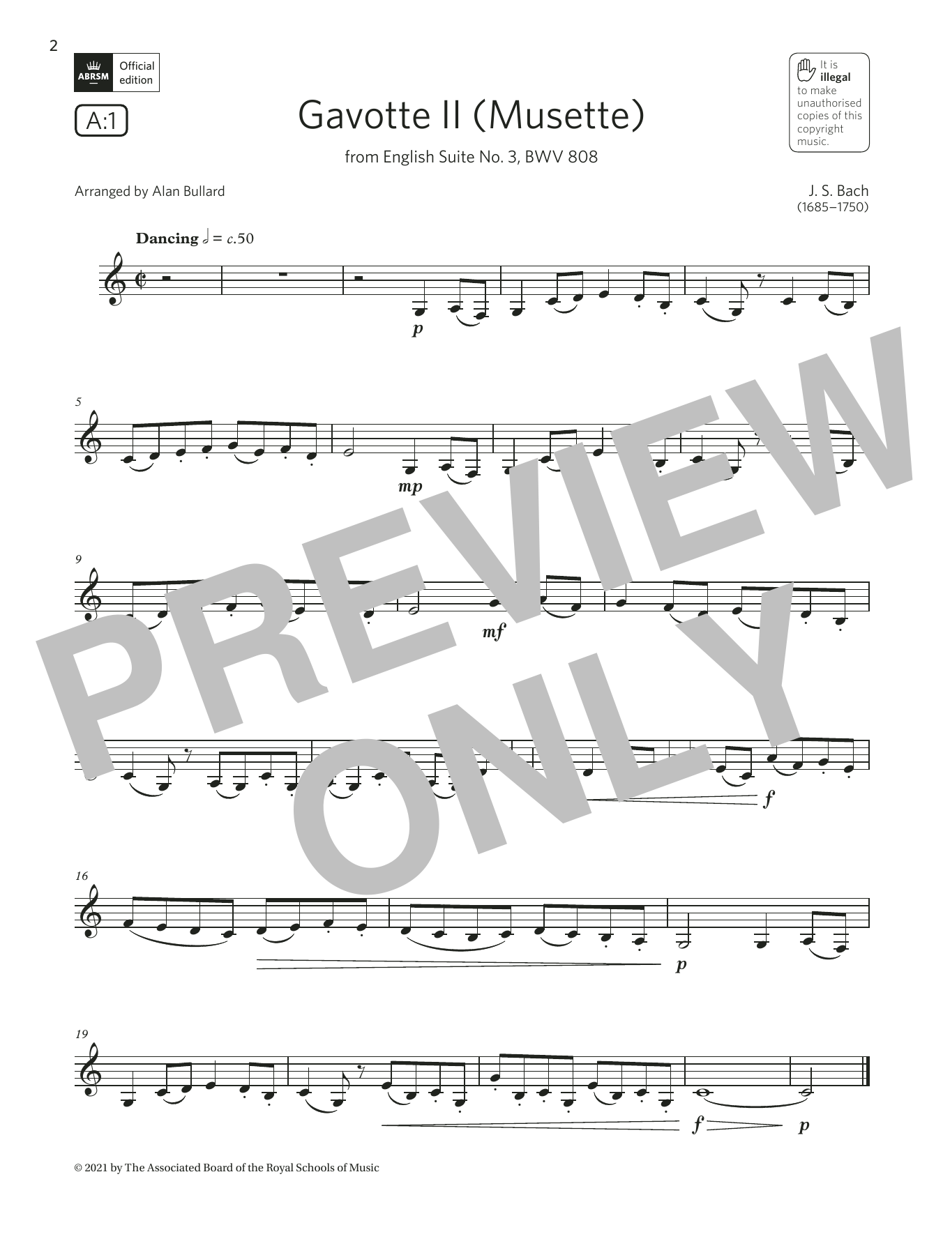 Johann Sebastian Bach Gavotte II (from English Suite No. 3) (Grade 2 List A1 from the ABRSM Clarinet syllabus from 2022) sheet music notes and chords. Download Printable PDF.