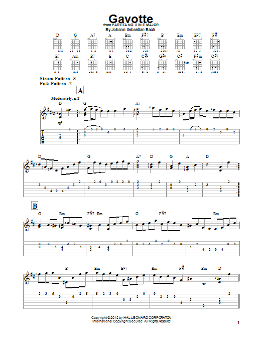 Johann Sebastian Bach Gavotte sheet music notes and chords arranged for Guitar Ensemble