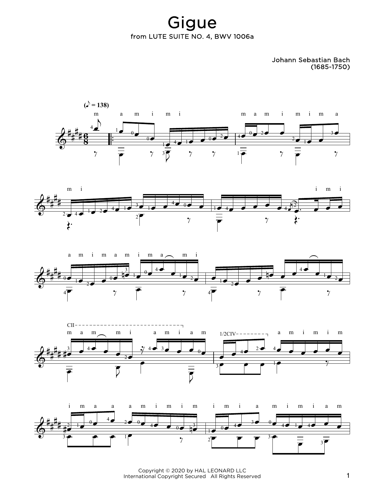 Johann Sebastian Bach Gigue sheet music notes and chords. Download Printable PDF.