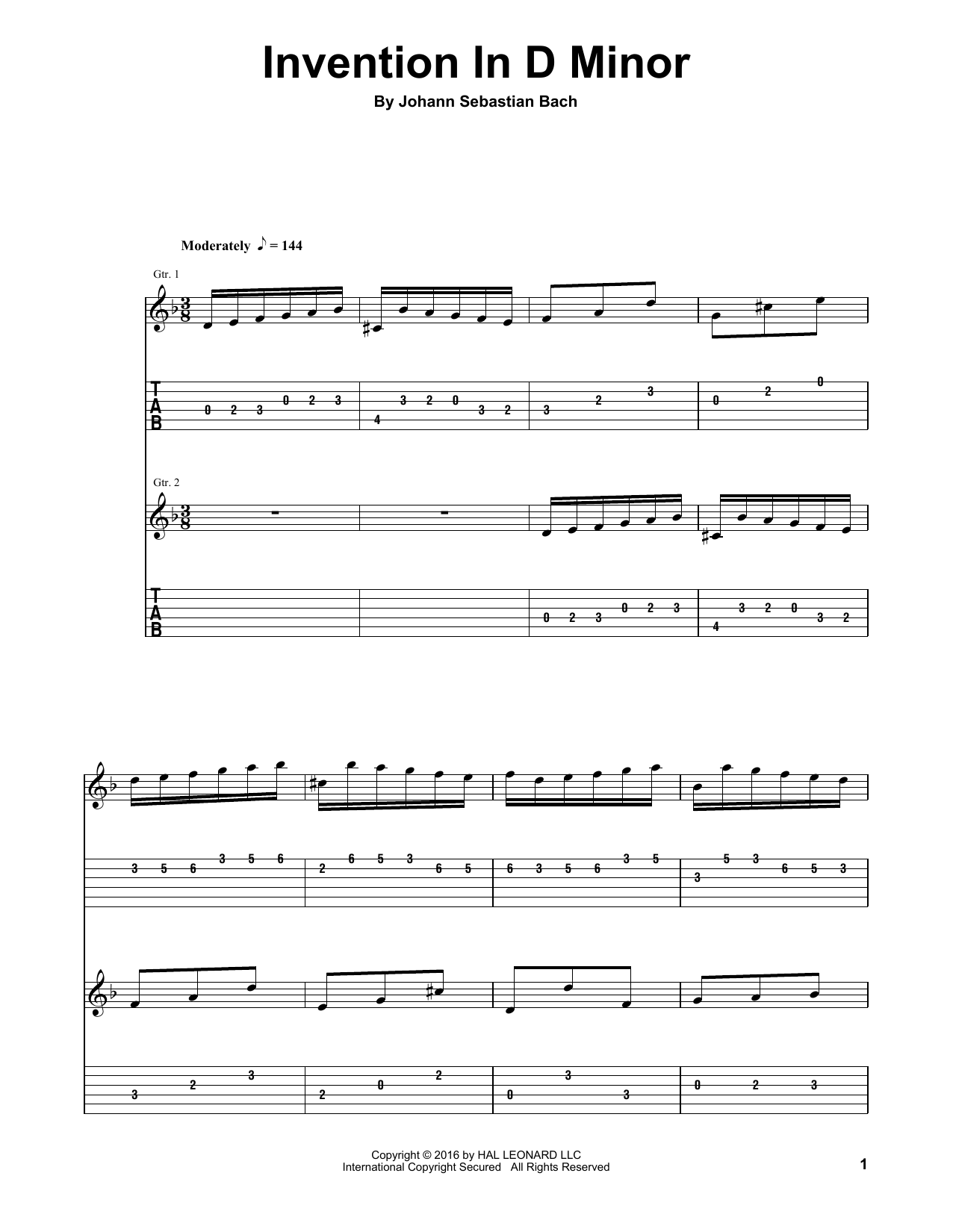 J.S. Bach Invention In D Minor sheet music notes and chords. Download Printable PDF.