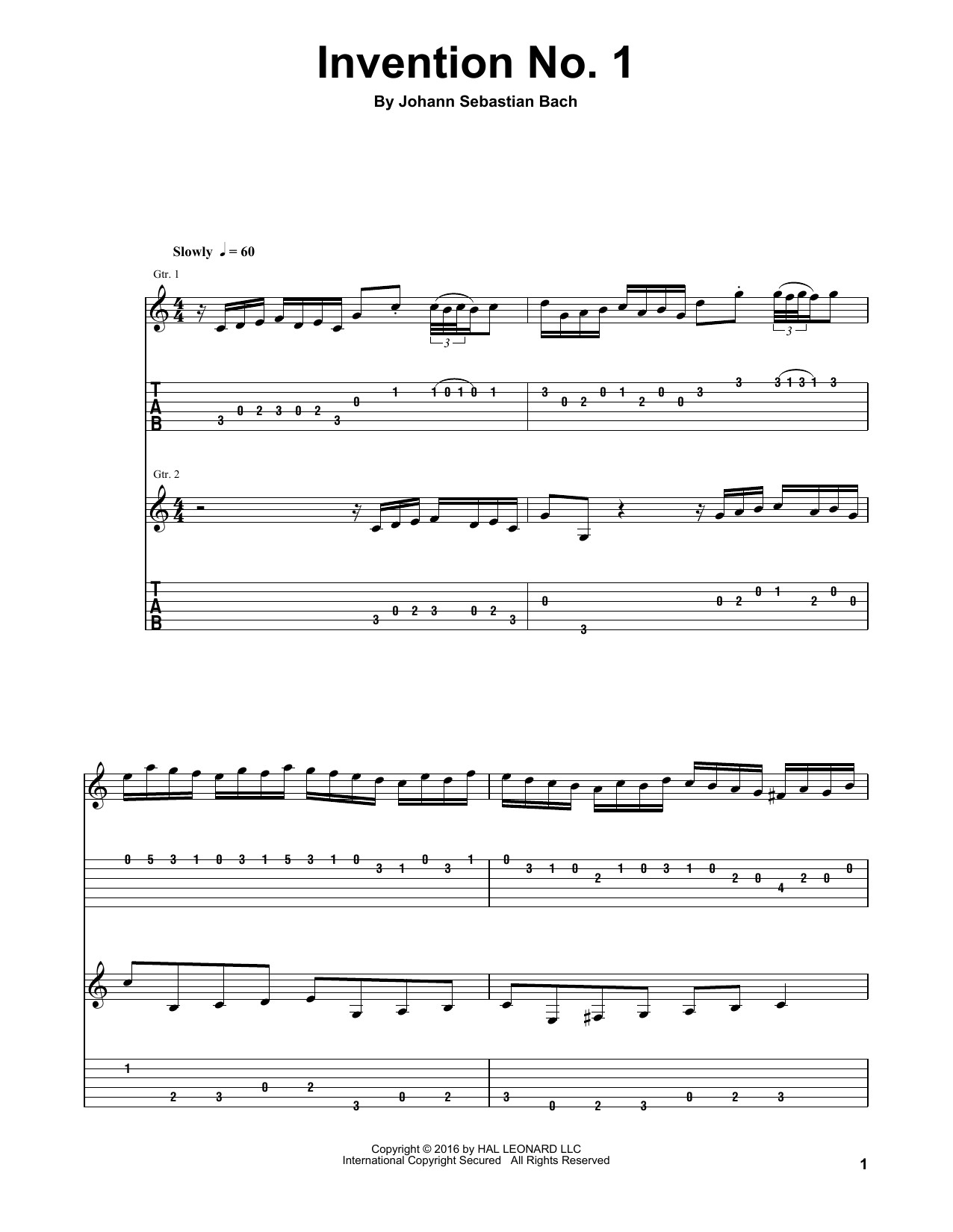 J.S. Bach Invention No. 1 sheet music notes and chords. Download Printable PDF.