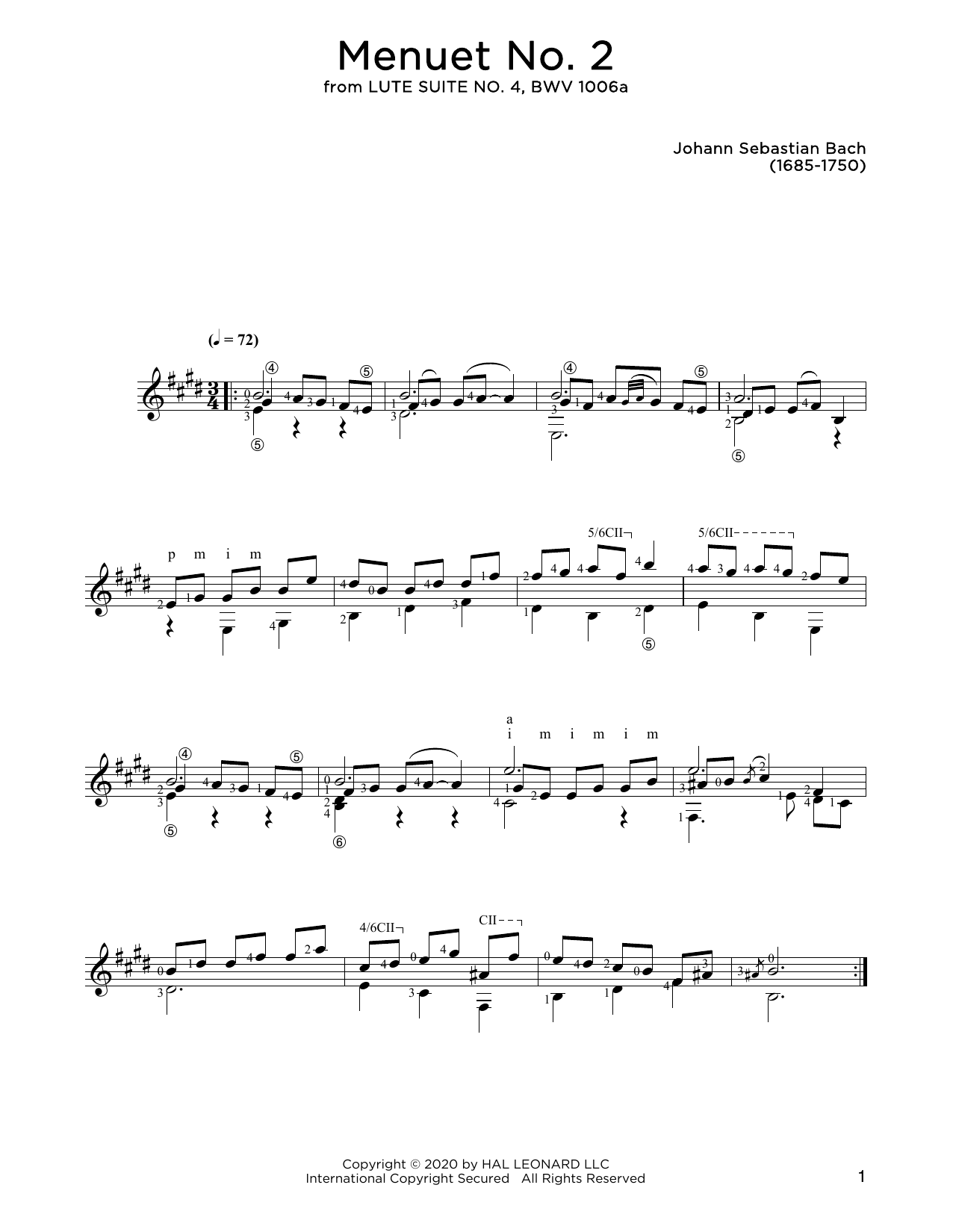 Johann Sebastian Bach Menuet No. 2 sheet music notes and chords. Download Printable PDF.