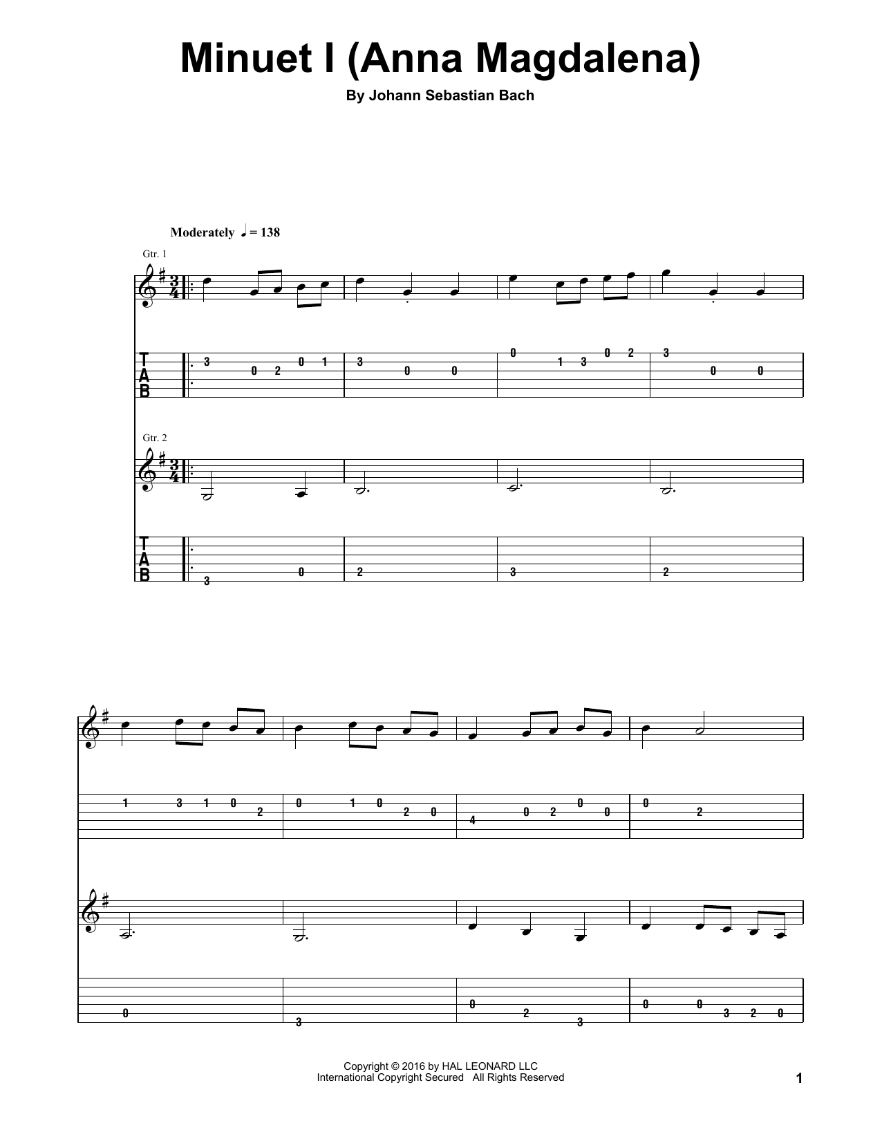 J.S. Bach Minuet I (Anna Magdalena) sheet music notes and chords. Download Printable PDF.