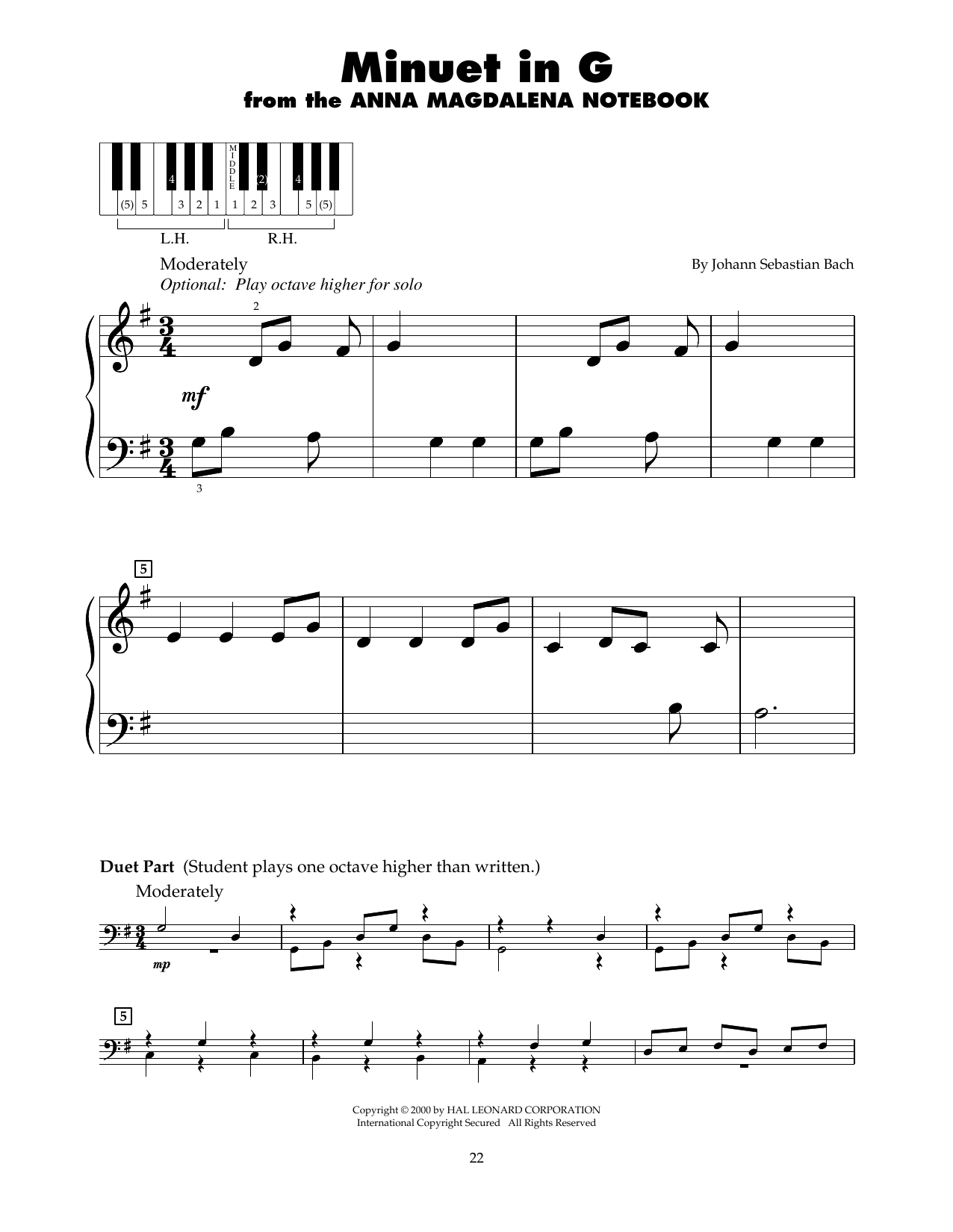 Johann Sebastian Bach Minuet In G (arr. Carol Klose) sheet music notes and chords. Download Printable PDF.