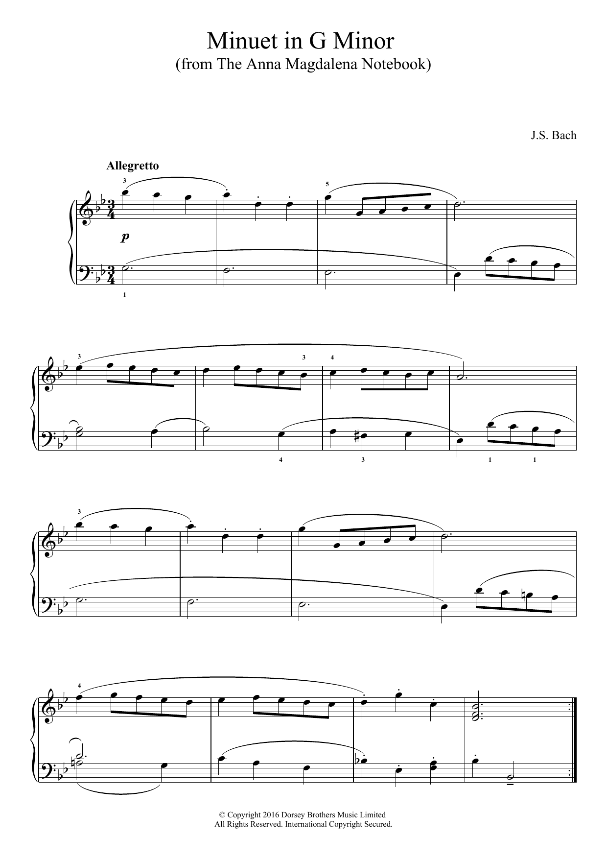 Johann Sebastian Bach Minuet in G Minor (from The Anna Magdalena Notebook) sheet music notes and chords. Download Printable PDF.