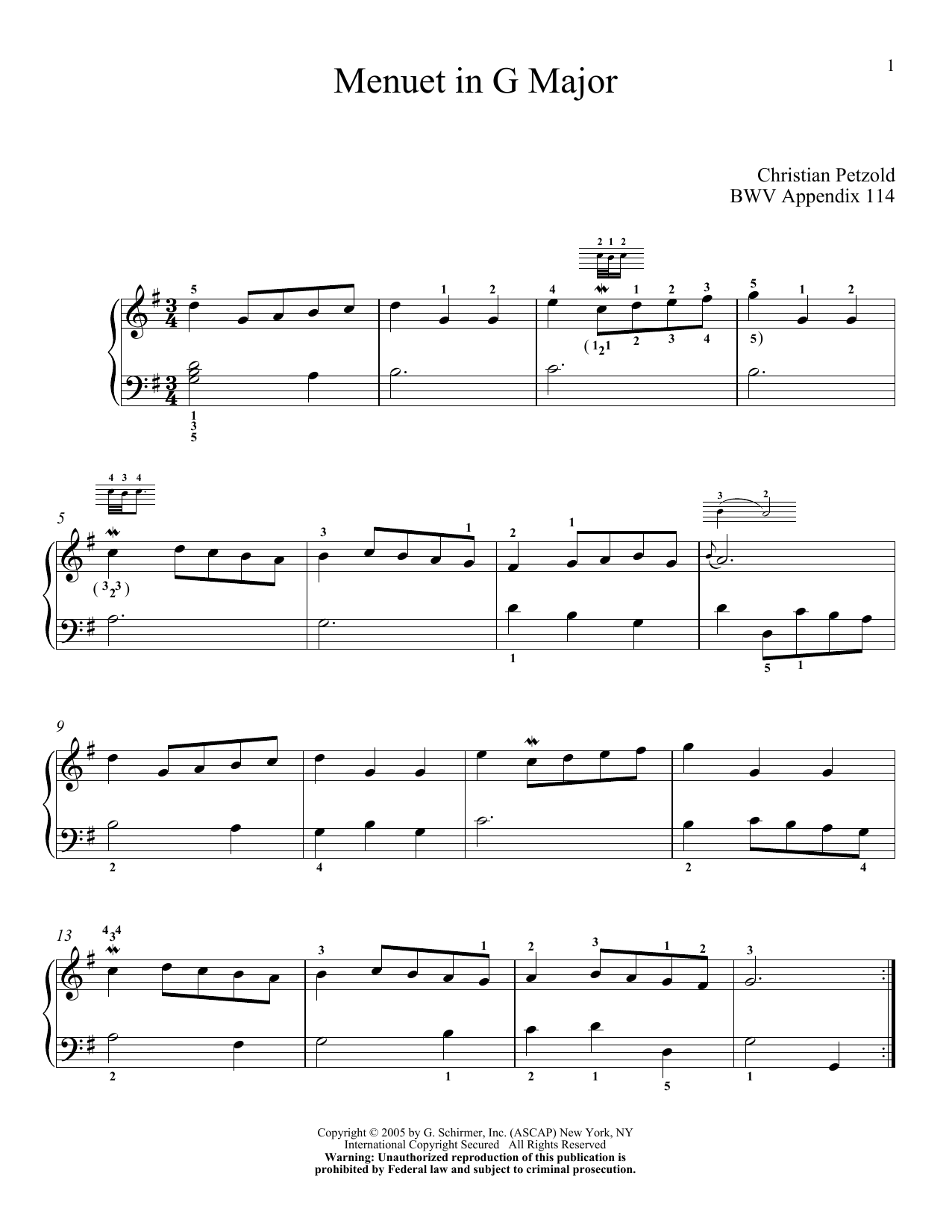 J.S. Bach Minuet In G sheet music notes and chords arranged for Easy Guitar Tab