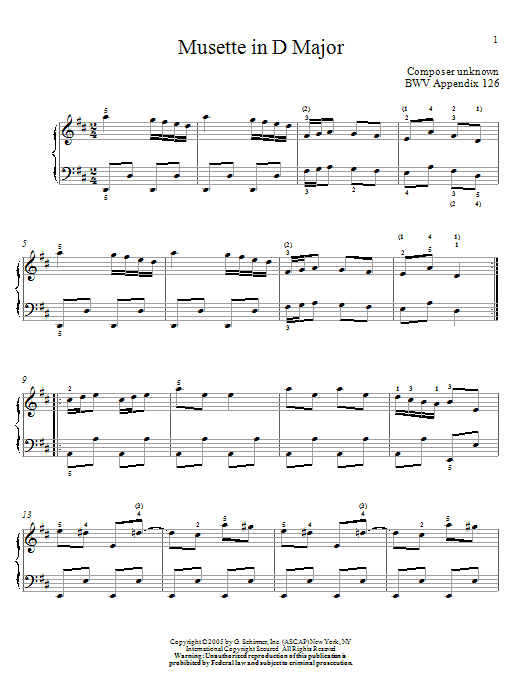 Johann Sebastian Bach Musette in D Major sheet music notes and chords. Download Printable PDF.