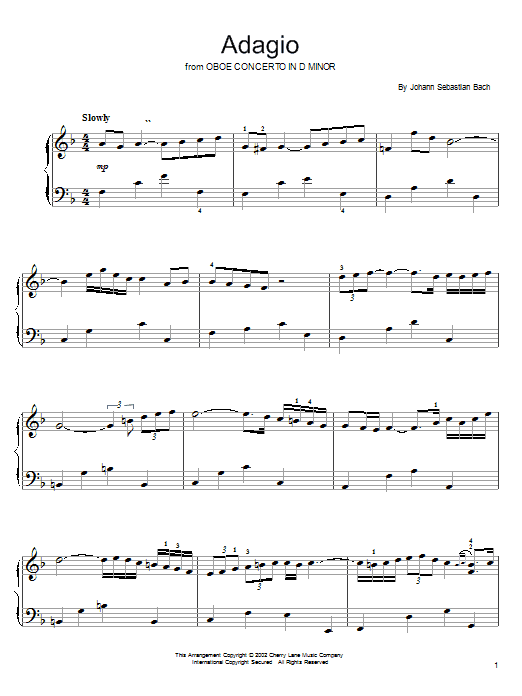 Johann Sebastian Bach Oboe Concerto In D Minor (Adagio) sheet music notes and chords. Download Printable PDF.