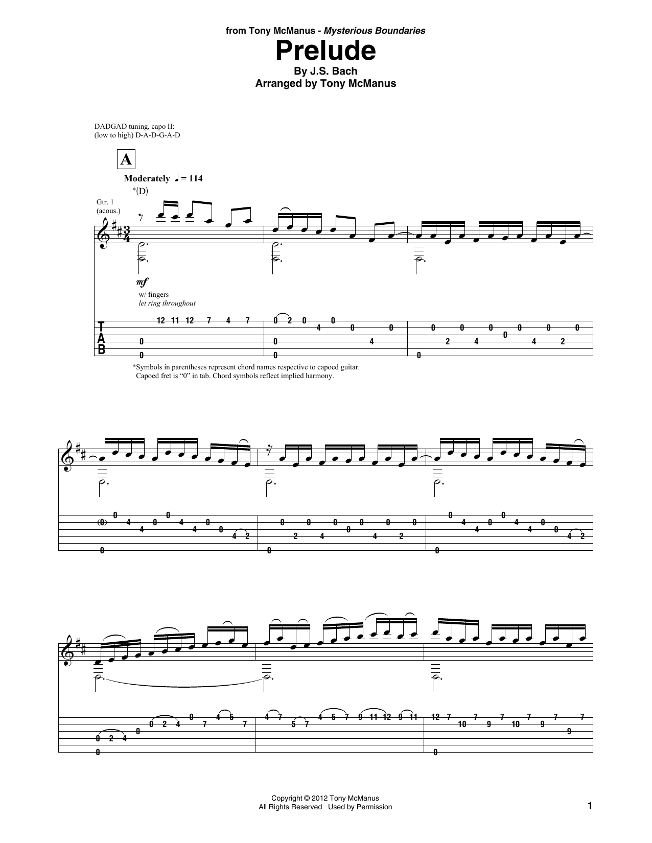 Johann Sebastian Bach Prelude (arr. Tony McManus) sheet music notes and chords. Download Printable PDF.