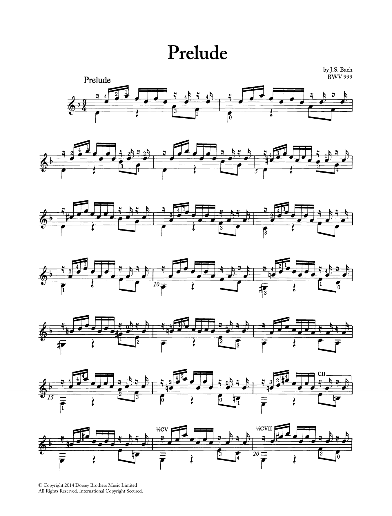 Johann Sebastian Bach Prelude BWV 999 sheet music notes and chords. Download Printable PDF.