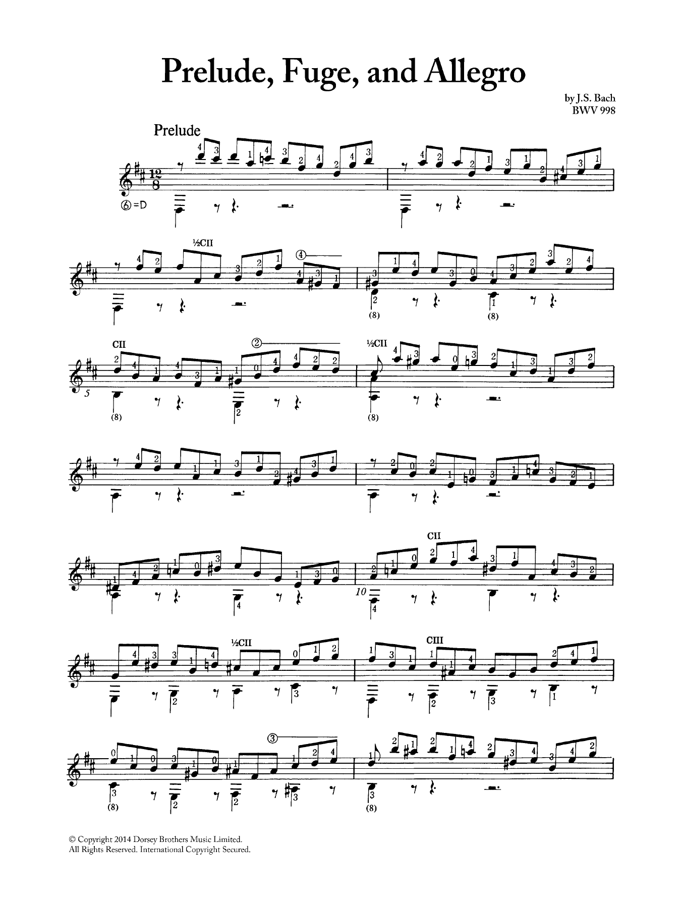 Johann Sebastian Bach Prelude, Fugue And Allegro BWV 998 sheet music notes and chords. Download Printable PDF.