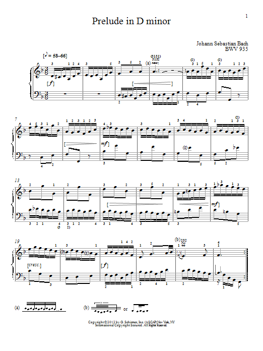 Johann Sebastian Bach Prelude In D Minor, BMV 935 sheet music notes and chords. Download Printable PDF.