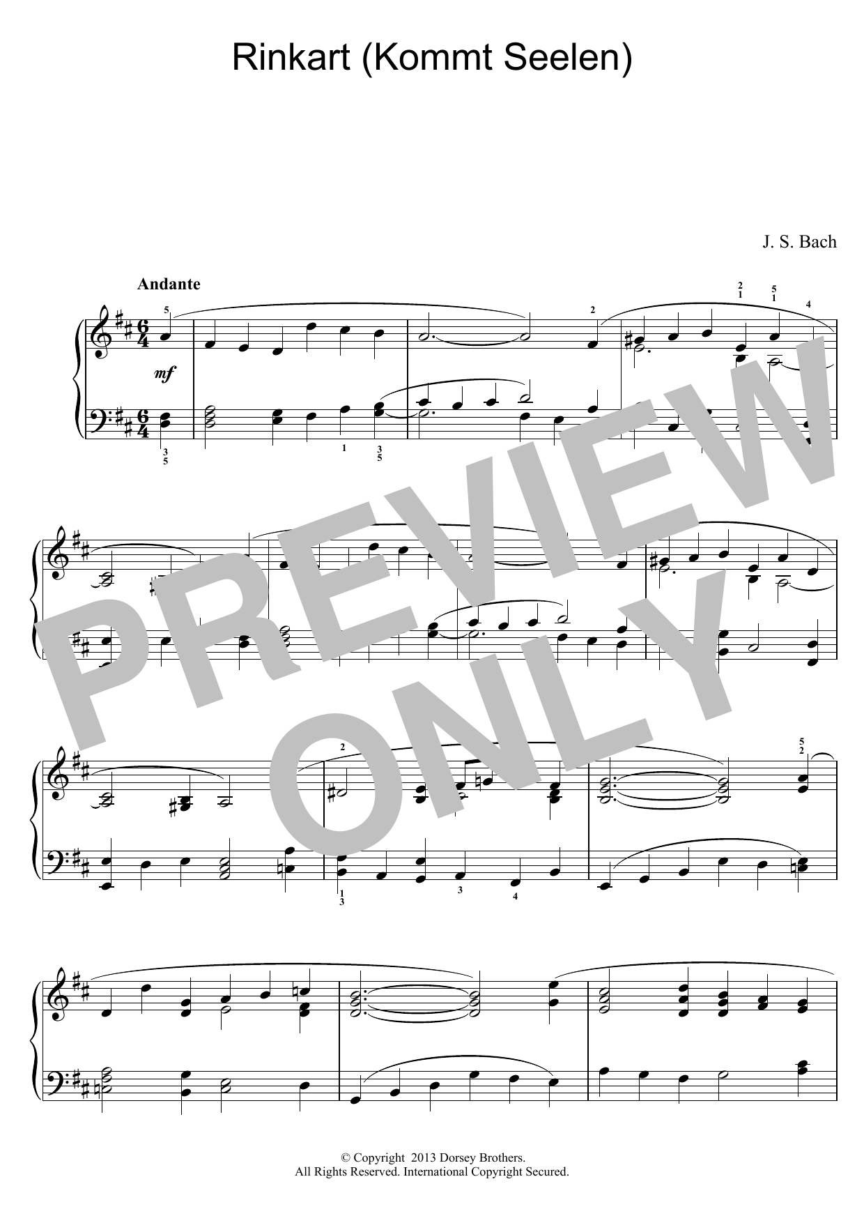 Johann Sebastian Bach Rinkart (Kommt Seelen) sheet music notes and chords arranged for Piano Solo