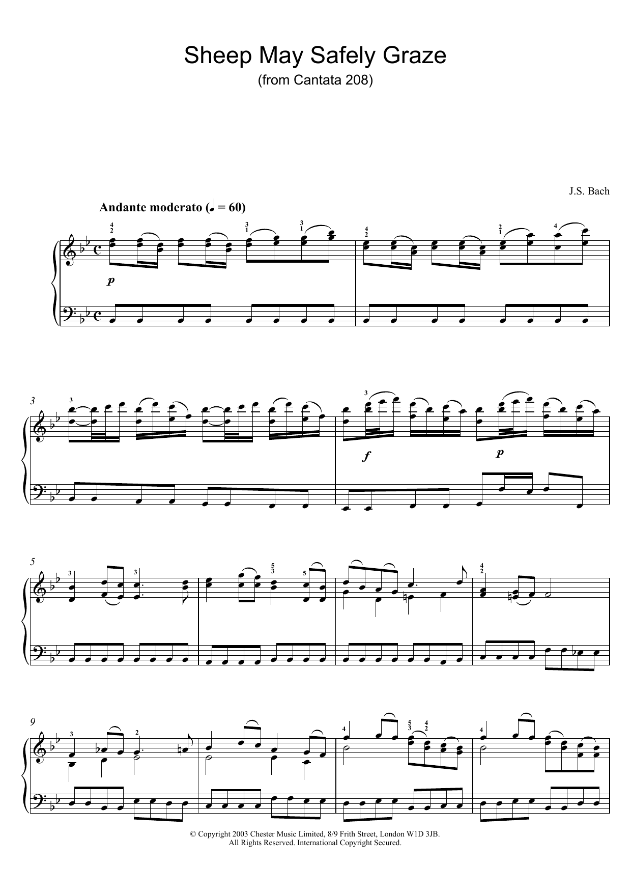 Johann Sebastian Bach Sheep May Safely Graze (from Cantata 208) sheet music notes and chords. Download Printable PDF.