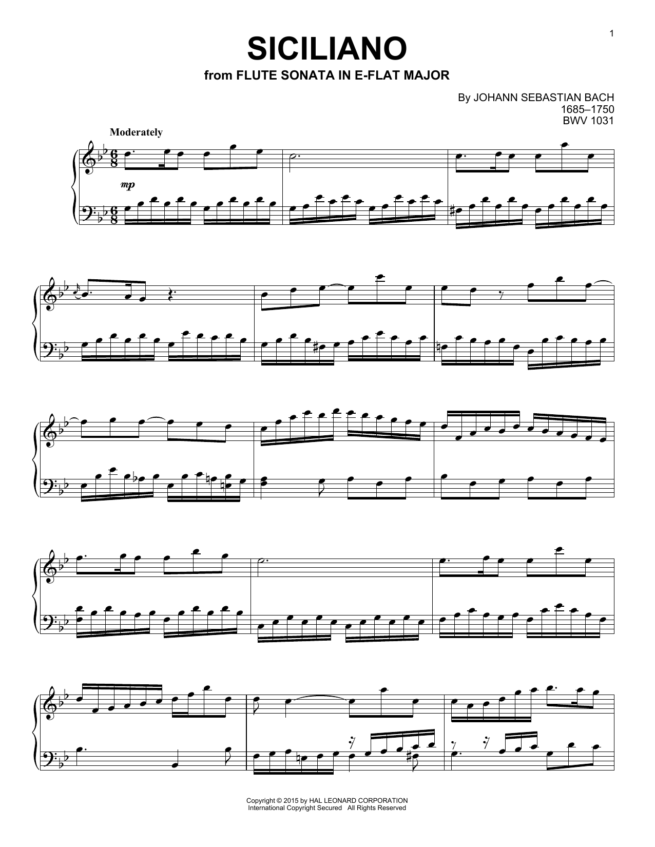 Johann Sebastian Bach Siciliano sheet music notes and chords. Download Printable PDF.