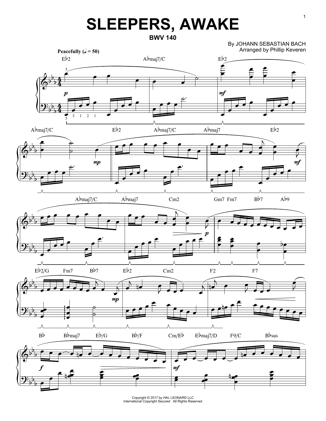 Johann Sebastian Bach Sleepers, Awake, BWV 140 [Jazz version] (arr. Phillip Keveren) sheet music notes and chords. Download Printable PDF.