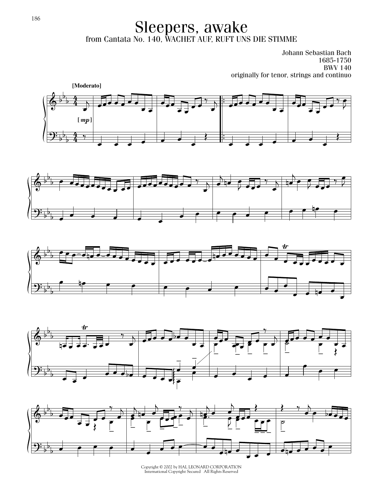 Johann Sebastian Bach Sleepers, Awake, BWV 140 (Wachet Auf) sheet music notes and chords. Download Printable PDF.