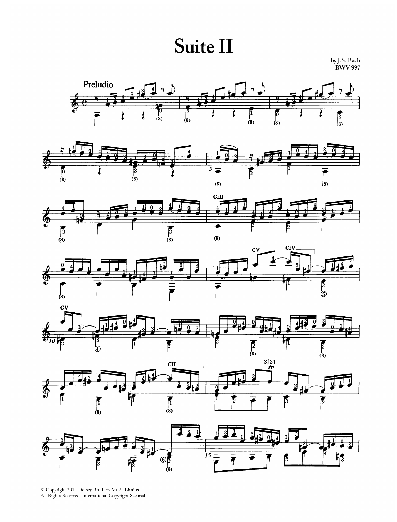 Johann Sebastian Bach Suite in Cm BWV 997 sheet music notes and chords. Download Printable PDF.