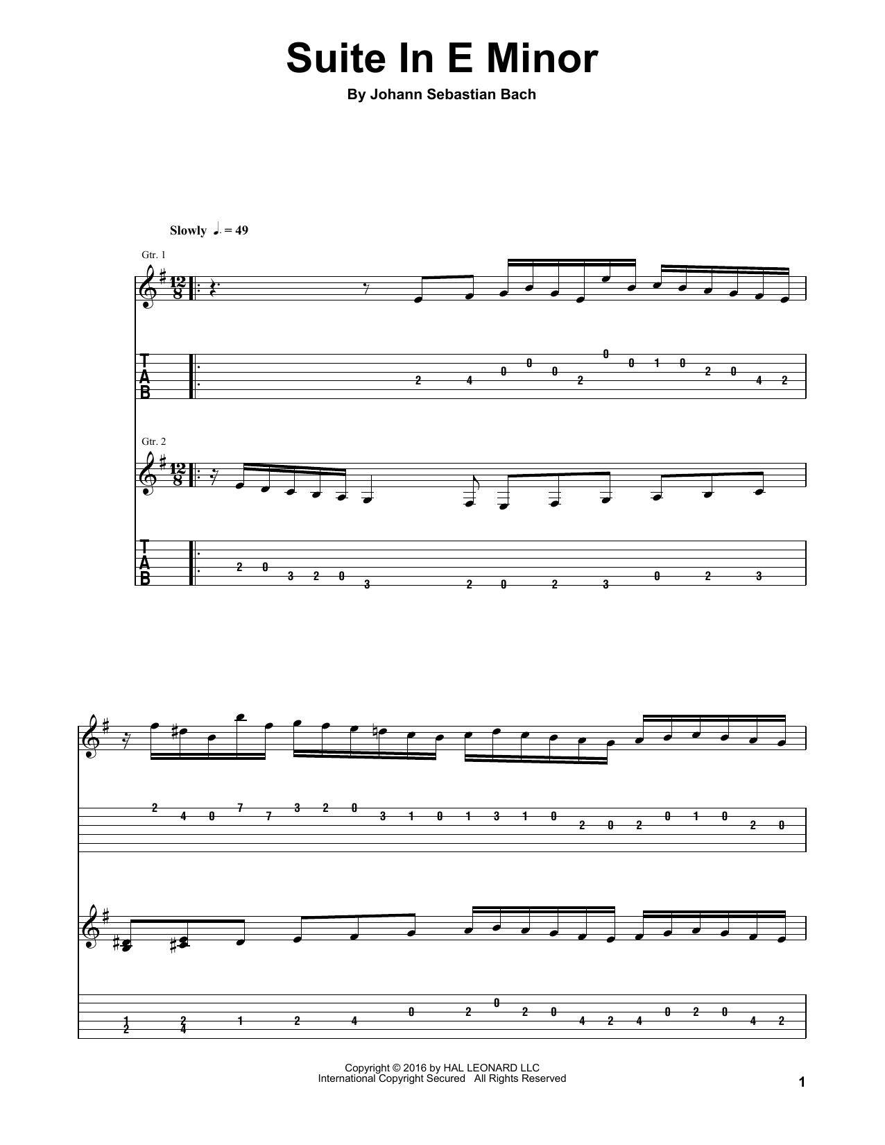 J.S. Bach Suite In E Minor BWV 996 sheet music notes and chords. Download Printable PDF.